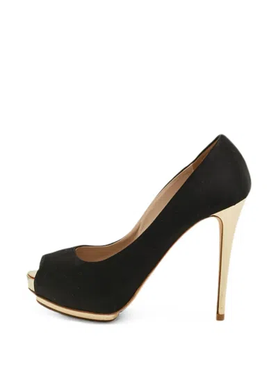 Pre-owned Le Silla Platform Peep-toe Pumps In Black