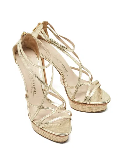 Pre-owned Le Silla Platform Strapy Espadrilles In Gold