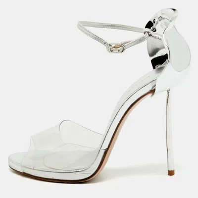 Pre-owned Le Silla Plexi Petalo Size 38 Transparent/silver Metal And Pvc Plexi Petalo Ankle Strap Sandals