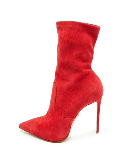 Pre-owned Le Silla Pointed-toe Suede Ankle Boots In Red