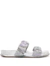 Le Silla Pool Side Leather Sandals In Silver