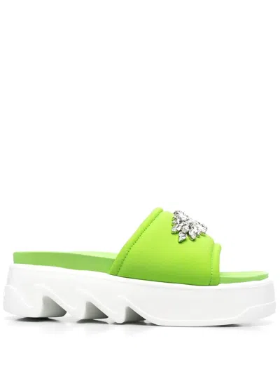 Le Silla Poolside Crystal-embellished Sandals In Green