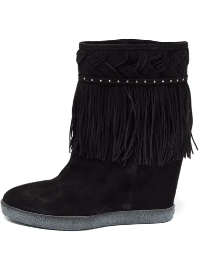 Pre-owned Le Silla  95mm Fringed Wedge Ankle Boots