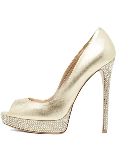 Pre-owned Le Silla  Embellished Peeptoe Pumps In Gold