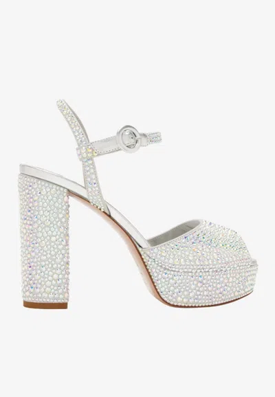 Le Silla Prince 110 Crystal Embellished Platform Sandals In Silver