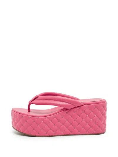 Pre-owned Le Silla Quilted Studded Wedge Sandals In Pink