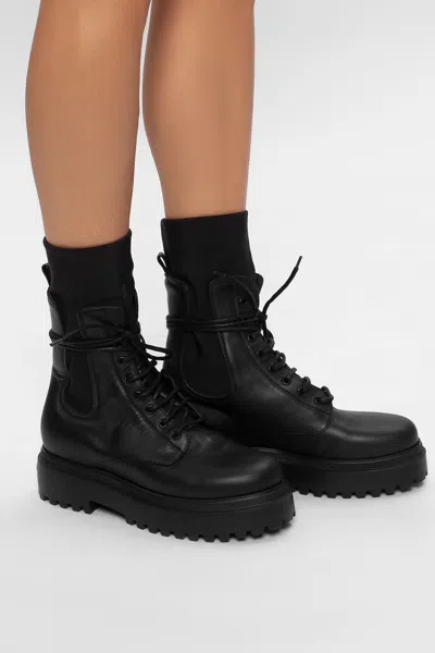 Le Silla Combat Boots In Black Leather