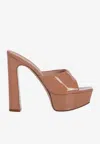 Le Silla Resort 140 Platform Mules In Patent Leather In Beige