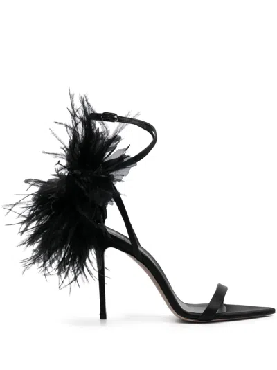 Le Silla Rose 110mm Feather-detailing Sandals In Black