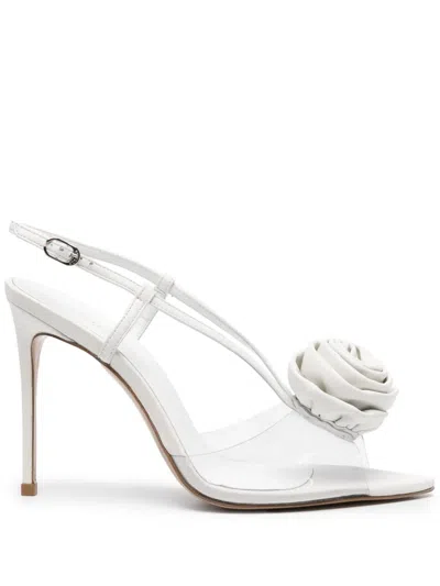 Le Silla Rose 110mm Leather Sandals In White