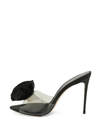 Pre-owned Le Silla Rose Appliqué Sandals In Black