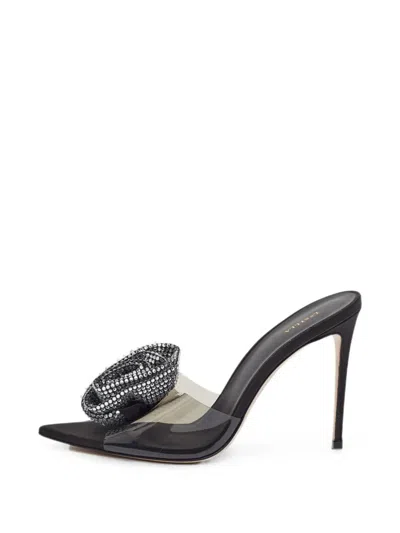 Pre-owned Le Silla Rose Appliqué Sandals In Black