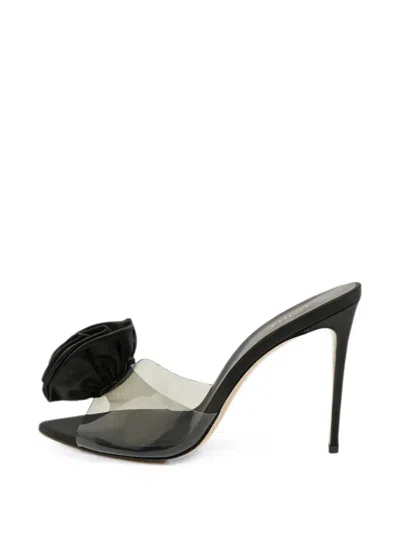 Pre-owned Le Silla Rose Appliqué Sandals In Black