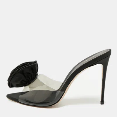 Pre-owned Le Silla Rose Applique Size 40 Black Pvc And Satin Slide Sandals