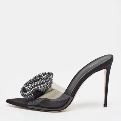 Pre-owned Le Silla Rose Applique Size 40 Black Pvc And Satin Slide Sandals