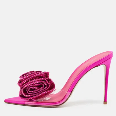 Pre-owned Le Silla Rose Applique Size 40 Transparent/pink Pvc And Satin Slide Sandals