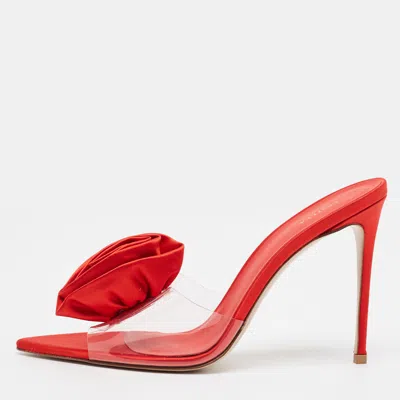 Pre-owned Le Silla Rose Applique Size 40 Transparent/red Pvc And Satin Slide Sandals
