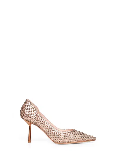 LE SILLA ROSE GOLD CRYSTAL MESH GILDA 80 JEWELED PUMPS