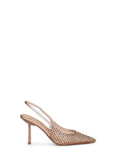 Le Silla Rose Gold Gilda 80 Mm Jewelled Slingbacks In Brown