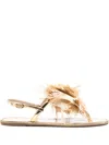 Le Silla Rose Raffia-weave Flat Sandals In Neutrals