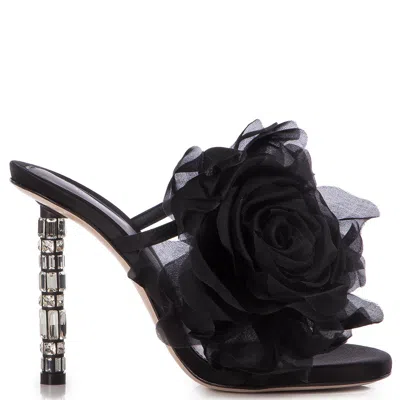 Le Silla Rose Satin 100 Sandals In Black