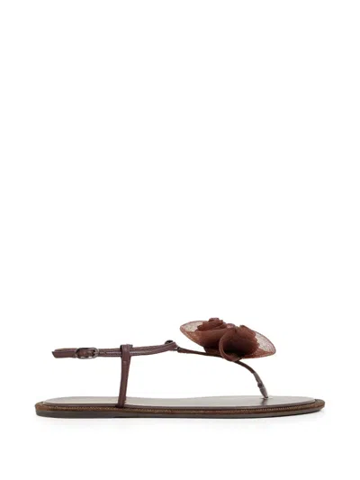 Le Silla Rose Thong Sandals In Brown