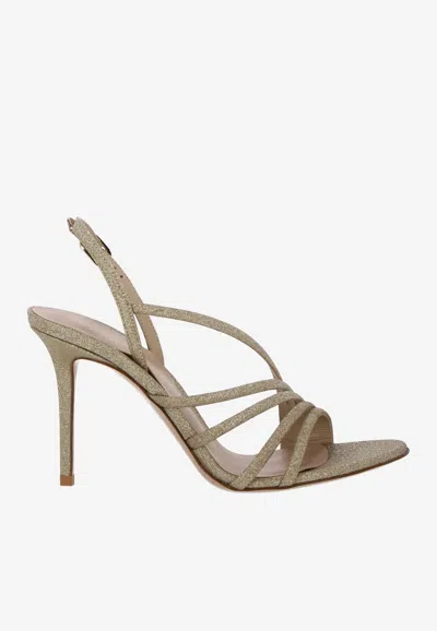 Le Silla Scarlet 100 Strappy Glittered Slingback Sandals In Gold