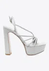 Le Silla Scarlet 140 Crystal Embellished Platform Sandals In Silver