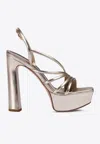 Le Silla Scarlet 140 Laminated Leather Platform Sandals In Gold