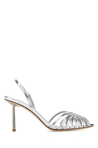 Le Silla Embras Leather Sandals Stiletto Heel Open Toe In Silver