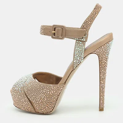 Pre-owned Le Silla Size 36.5 Metallic Crystals And Suede Ankle Strap Platform Sandals