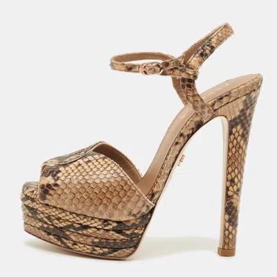 Pre-owned Le Silla Size 38 Beige Python Platform Sandals