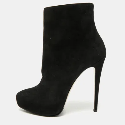Pre-owned Le Silla Size 38 Black Suede Ankle Length Boots