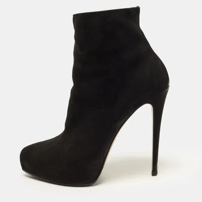 Pre-owned Le Silla Size 38 Black Suede Ankle Length Boots