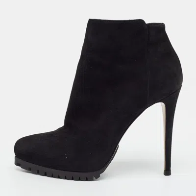 Pre-owned Le Silla Size 38 Black Suede Ankle Length Boots