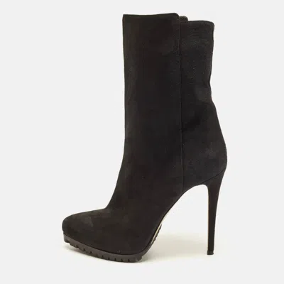 Pre-owned Le Silla Size 38 Black Suede Ankle Length Boots