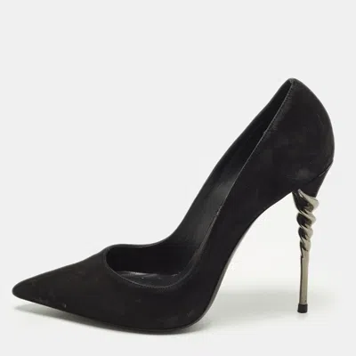 Pre-owned Le Silla Size 38 Black Suede Spiral Heel Pumps