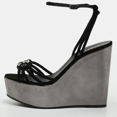 Pre-owned Le Silla Size 38 Black Suede Wedge Sandals