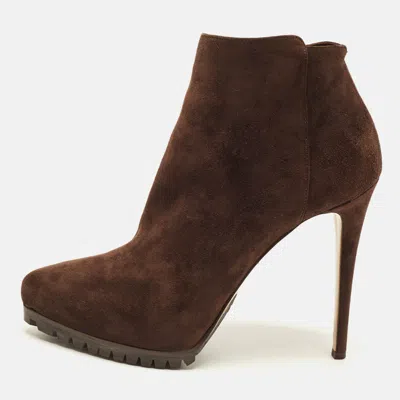 Pre-owned Le Silla Size 38 Brown Suede Ankle Length Boots