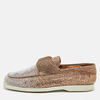 Pre-owned Le Silla Size 38 Metallic Leather Crystal Embellished Loafers