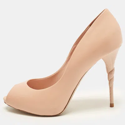 Pre-owned Le Silla Size 38 Pink Leather Peep Toe Pumps