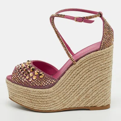 Pre-owned Le Silla Size 38 Pink Lurex Fabric Crystal Embellished Wedge Sandals