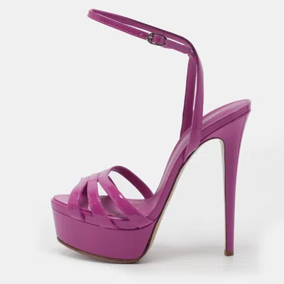 Pre-owned Le Silla Size 38 Pink Patent Leather Strappy Platform Sandals
