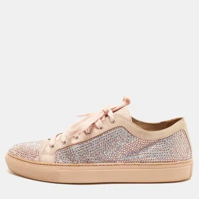 Pre-owned Le Silla Size 38 Pink Suede Crystal Embellished Low Top Sneakers