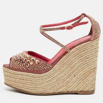 Pre-owned Le Silla Size 38 Purple Leather And Metallic Lurex Fabric Wedge Espadrille Sandals