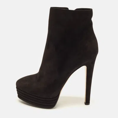 Pre-owned Le Silla Size 39 Black Suede Platform Ankle Length Boots