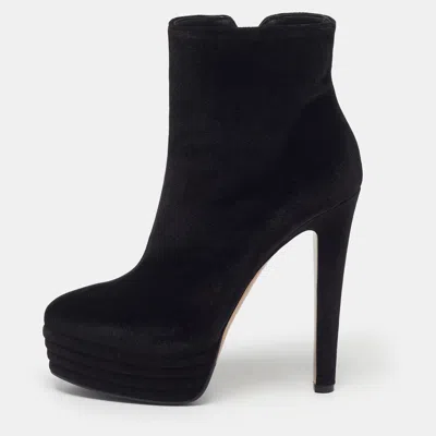 Pre-owned Le Silla Size 39 Black Velvet Platform Ankle Length Boots