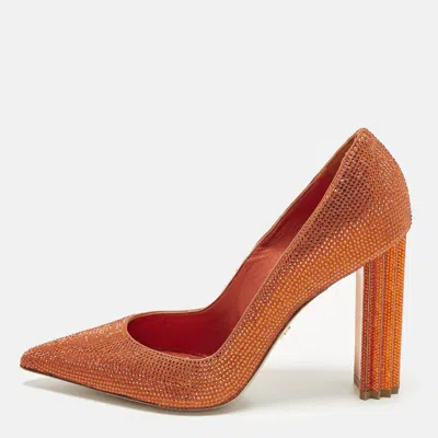 Pre-owned Le Silla Size 39 Orange Crystals And Suede Pointed Toe Pumps
