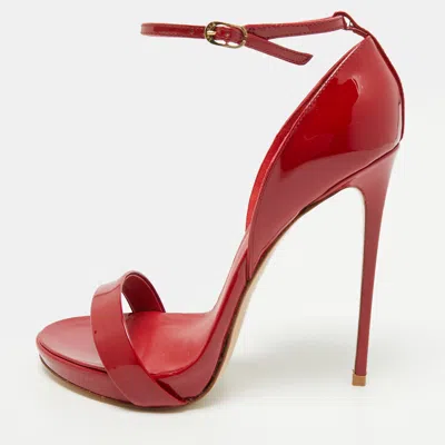 Pre-owned Le Silla Size 40 Dark Red Patent Leather Ankle Strap Sandals