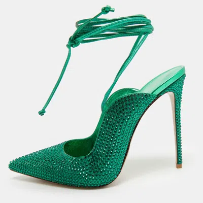 Pre-owned Le Silla Size 40 Green Leather Ankle Wrap Pumps